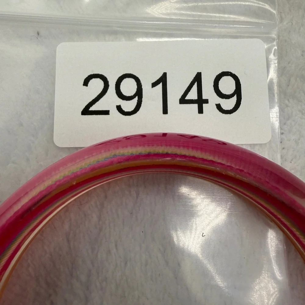 Vintage Bangle Bracelet Pink Striped Fabric Inlay Acrylic Retro 80s 8.5